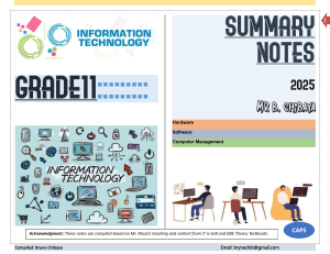 Grade 11 IT Summary Notes: Hardware, Software & Computer Management