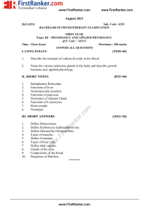 Physiology & Applied Physiology Exam Paper - Bachelor of Physiotherapy