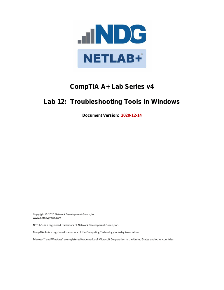 CompTIA A+ Lab 12: Windows Troubleshooting Tools & Methodology