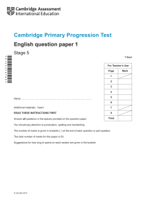 Cambridge Primary English Stage 5 Question Paper