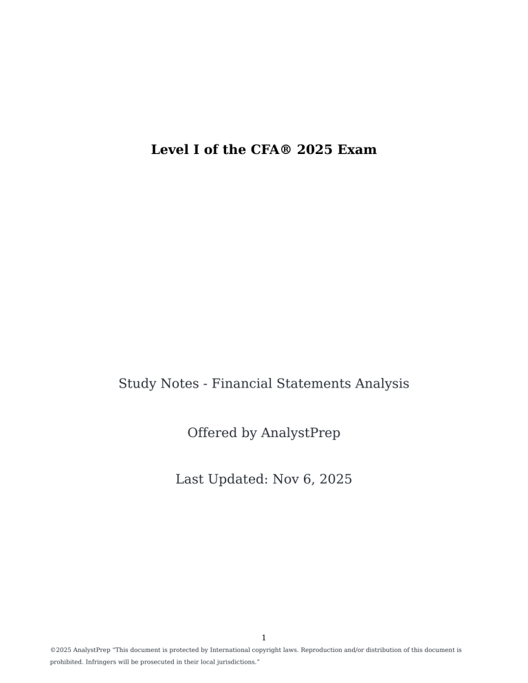 CFA Level I 2025 Exam Study Notes: Financial Statements Analysis