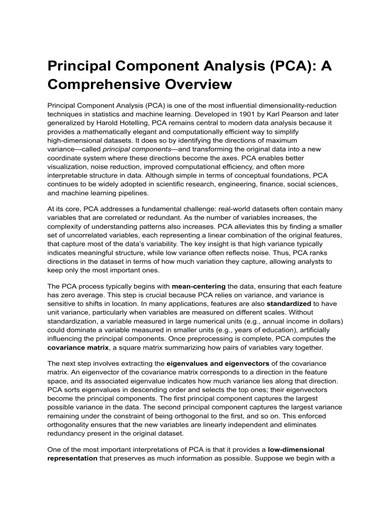 Principal Component Analysis (PCA): Comprehensive Overview & Applications