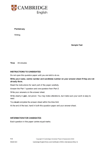 Cambridge English Preliminary Writing Sample Test - Entry 3 ESOL