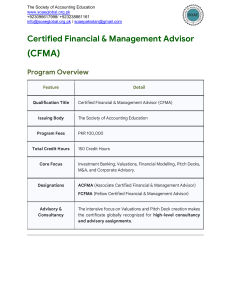 Certified Financial & Management Advisor (CFMA) Program Syllabus