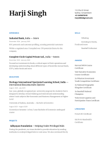Harji Singh - Economics Student Resume | Internships & Skills