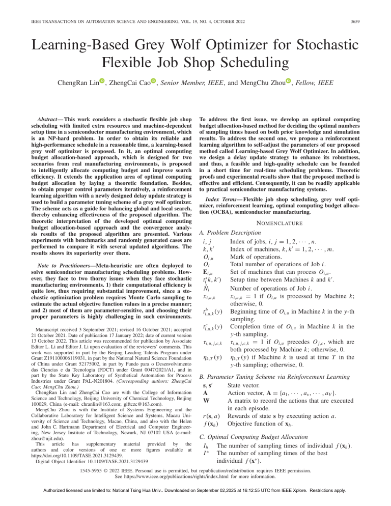 Grey Wolf Optimizer for Stochastic Job Shop Scheduling