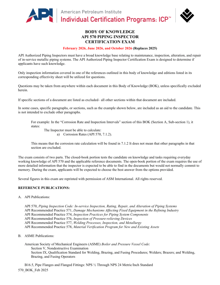 API 570 Piping Inspector Exam: Body of Knowledge
