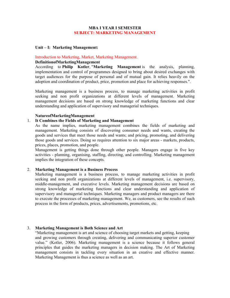 Marketing Management: Introduction & Concepts