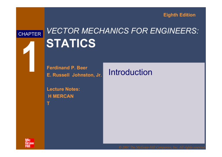 Vector Mechanics for Engineers: Statics - Introduction Lecture Notes