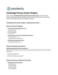 Cambridge Primary Grade 1 English Sample Question Paper & Exam
