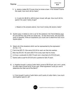 Math Lesson Quiz 4-1: Arithmetic & Algebra Problems
