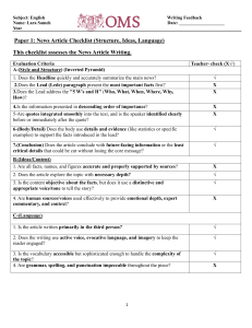 News Article Writing Feedback & Rubric for High School English