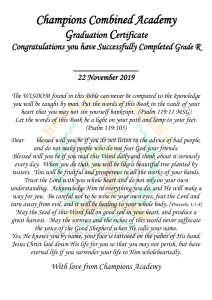 Grade R Graduation Certificate - Champions Combined Academy