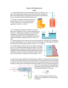 Physics 105 Problems Set 10: Fluids