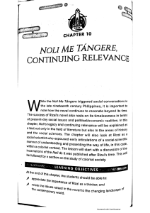 Noli Me Tangere: Continuing Relevance & Colonial Society