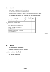 Solids, Liquids, Gases Properties & States of Water Science Worksheet