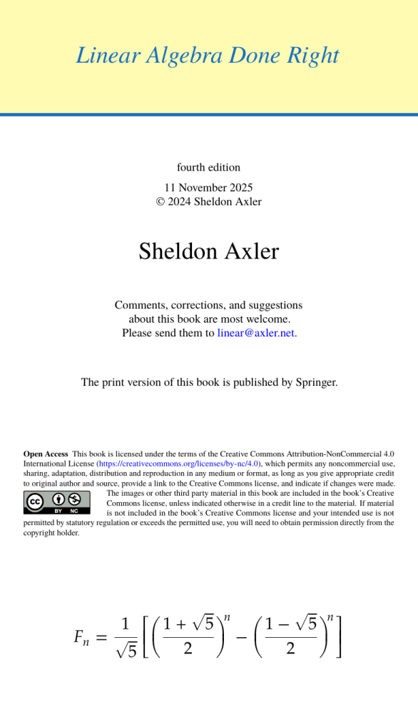 Linear Algebra Done Right by Sheldon Axler