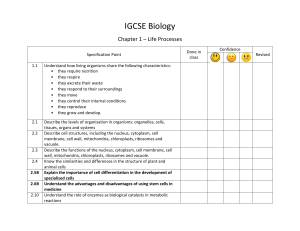 IGCSE Biology Chapter 1: Life Processes Learning Objectives Checklist