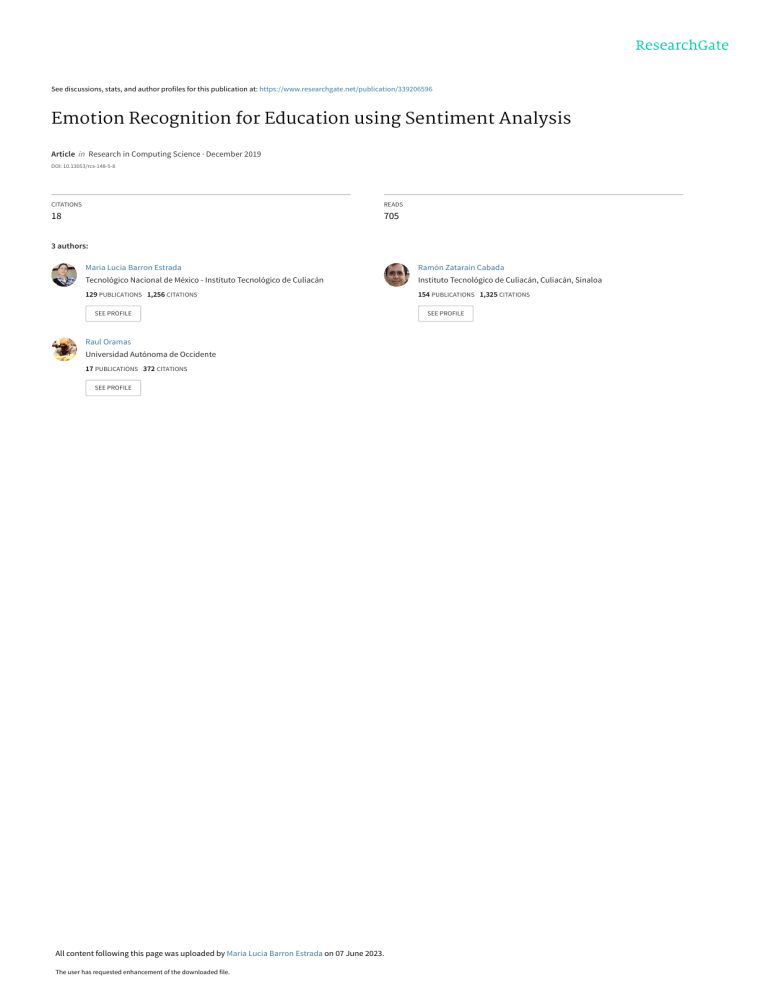 Emotion Recognition in Education: Sentiment Analysis