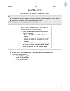 Vitamins and Minerals Classroom Activity Worksheet