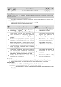 Manufacturing Technology Course Outline | MMC201 Engineering Syllabus