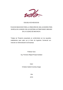 Plan de Negocios Lavadero Autom&aacute;tico - Machachi, Ecuador