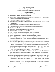 Fluid Mechanics I Worksheet: Flow, Viscosity, and Surface Tension