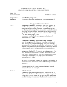 Journalism News Writing Assignment - FIT Spring 2025