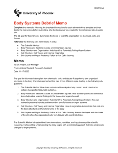 Body Systems Debrief Memo: Scientific Organization of Cells & Tissues