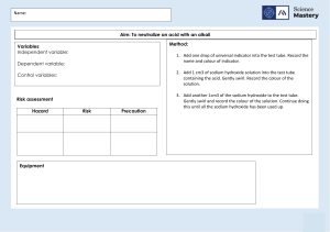 Chemistry Neutralization Experiment: Acid-Alkali Lab Report Worksheet