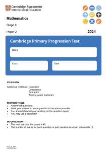Cambridge Primary Progression Test Mathematics Stage 6 Paper 2 2024