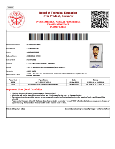 BTEUP Admit Card 2025: Mechanical Engineering (Automobile) Exam