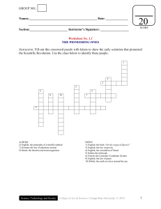 Scientific Revolution Pioneers Crossword Worksheet