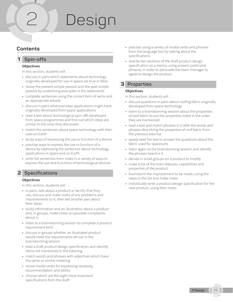Spin Off Document Example Design: Spin-offs, Specifications, & Properties - Coursebook