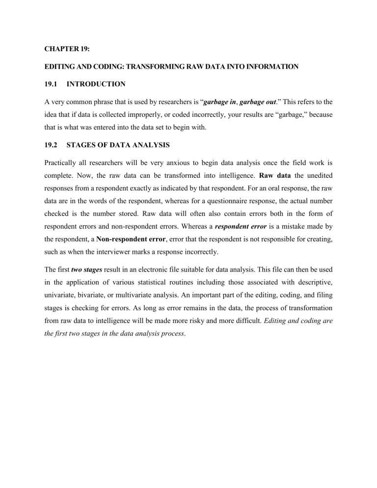 Data Editing, Coding & Descriptive Statistics: Transforming Raw Data