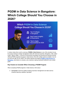PGDM in Data Science Bangalore: Top Colleges & How to Choose in 2026