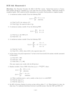ECE 342 Homework 6: Continuous Random Variables & Gaussian Dist.