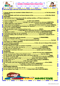 Word Formation Practice Exercise with Key | English Grammar