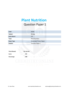 IGCSE Biology Plant Nutrition Question Paper 1 - Extended Theory