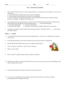 Universal Gravitation Physics Worksheet | Newton's Law Problems