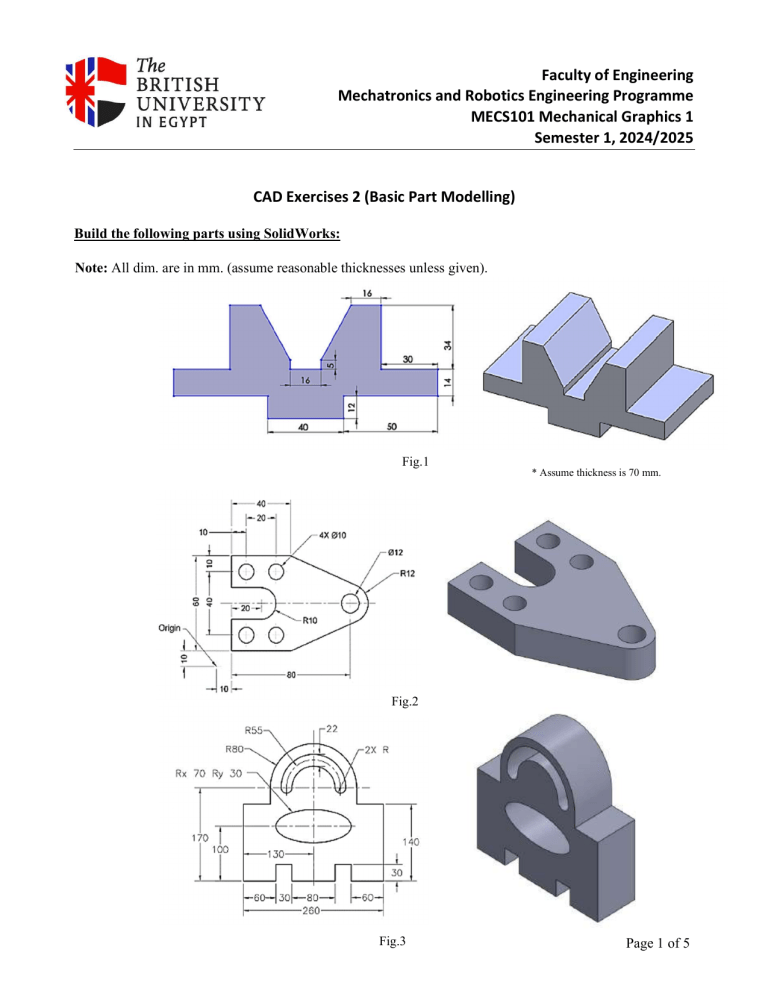 CAD Exercises: Basic Part Modeling with SolidWorks
