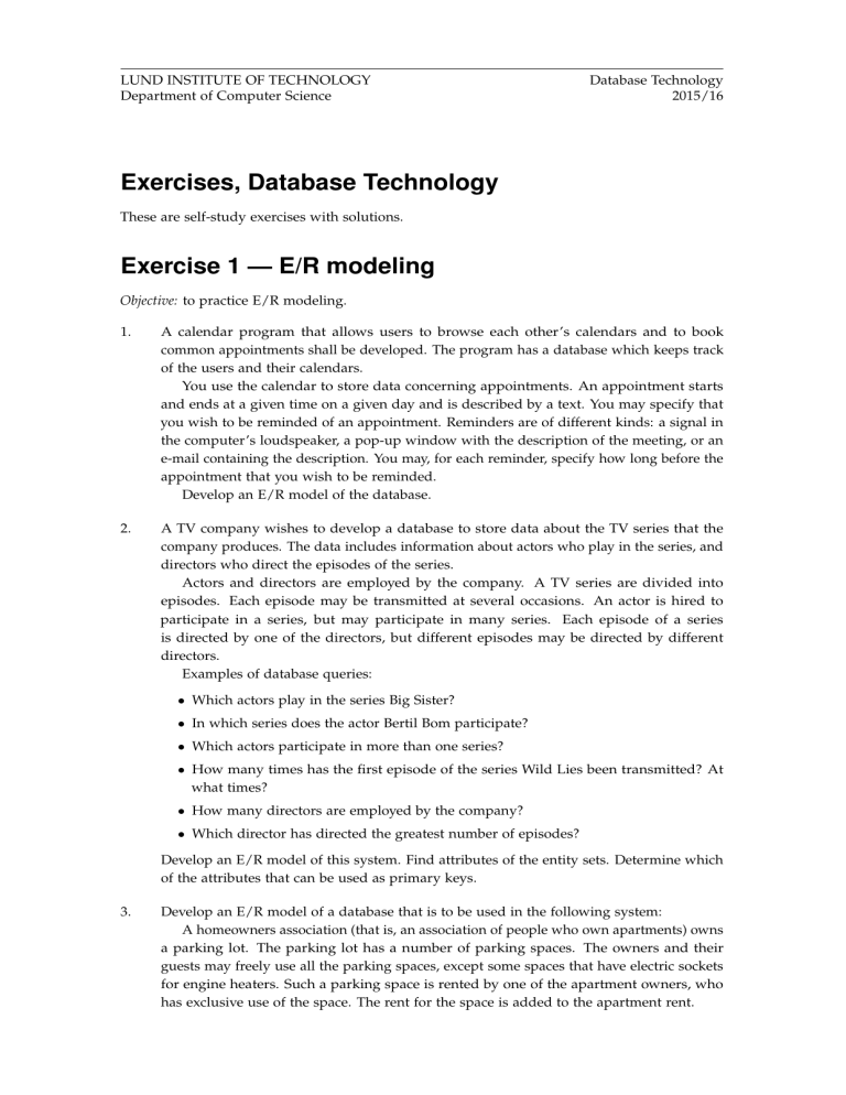 Database Technology Exercises: E/R Modeling, SQL, Normalization