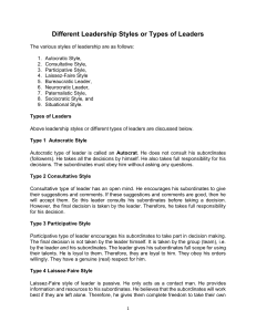 Different Leadership Styles: Autocratic, Consultative, Participative