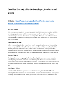 Certified Data Quality 10 Developer, Professional Preparation Guide Essential Study Resources