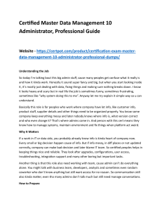 Certified Master Data Management 10 Administrator, Professional Preparation Guide Essential Study Resources