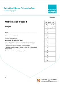 Cambridge Primary Stage 6 Maths Paper 1