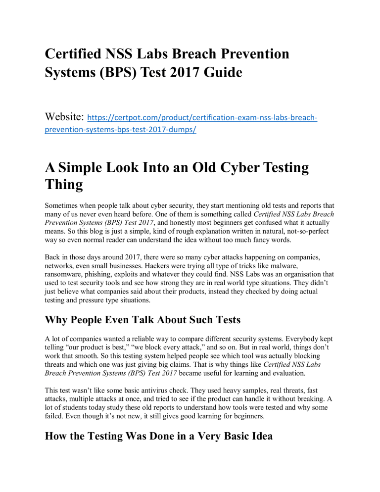 NSS Labs BPS Test 2017 Guide: Cyber Security Testing