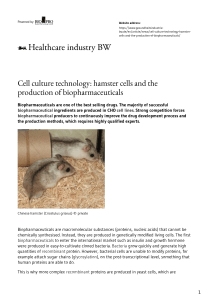 Cell Culture Technology: Hamster Cells & Biopharmaceutical Production