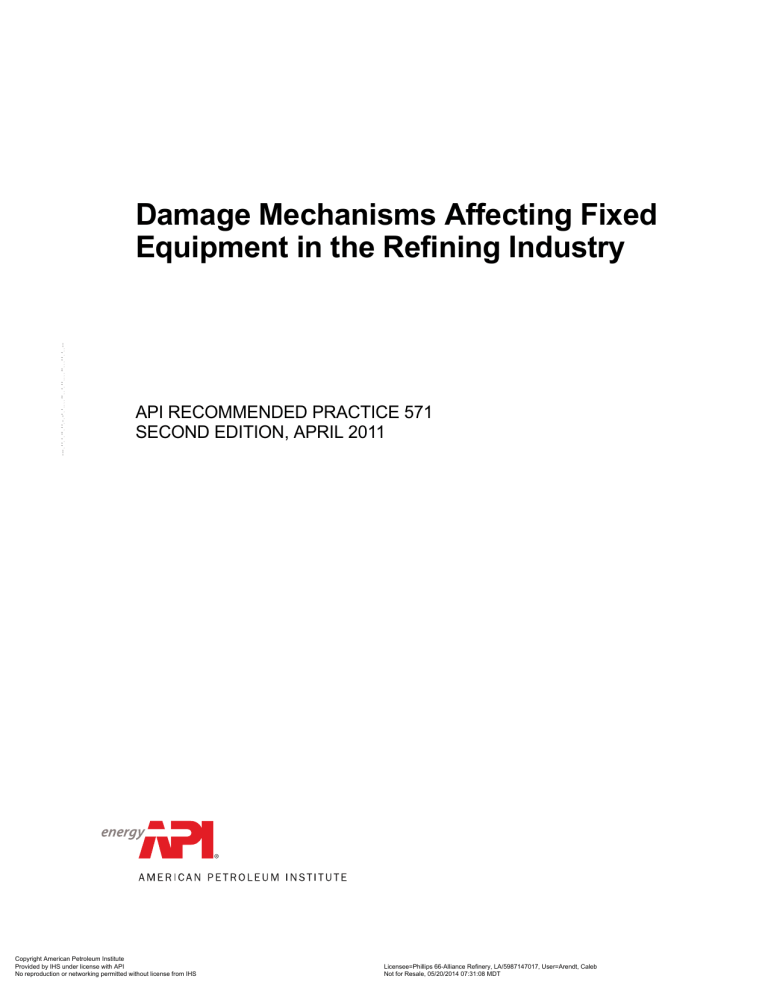 API 571: Damage Mechanisms in Refining Industry Equipment