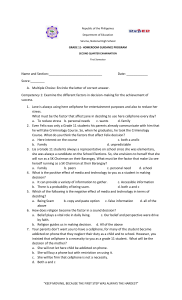 Grade 11 Homeroom Guidance: Second Quarter Decision-Making Exam